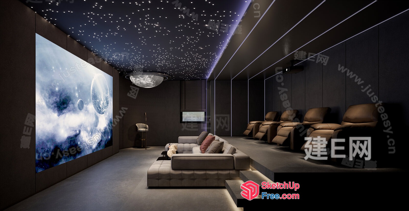 Luxurious Dark-Colored Home Theater Interior 3D SketchUp File