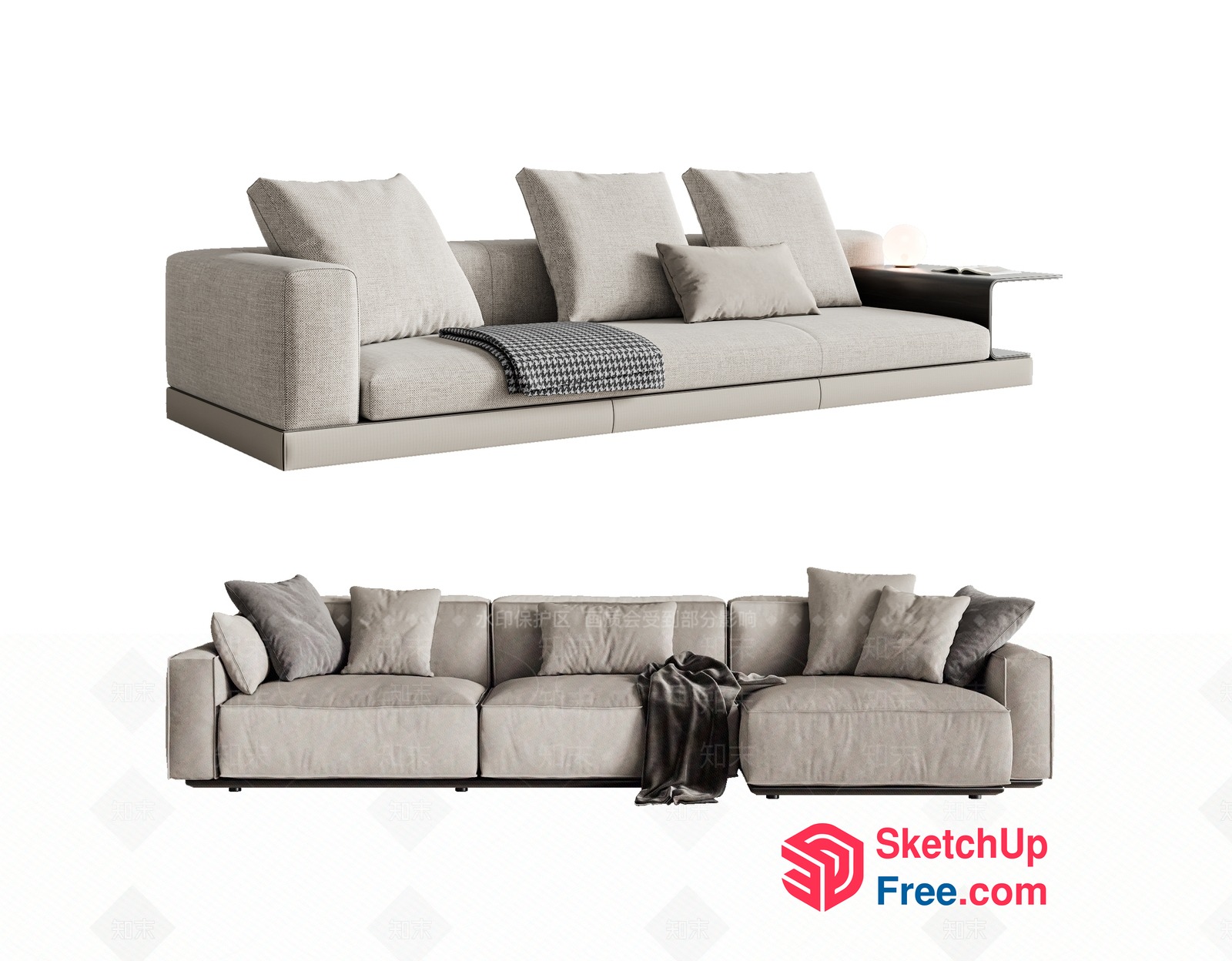 Modern L-Shaped Sofa With Pillows And Throw Blanket 3D SketchUp File
