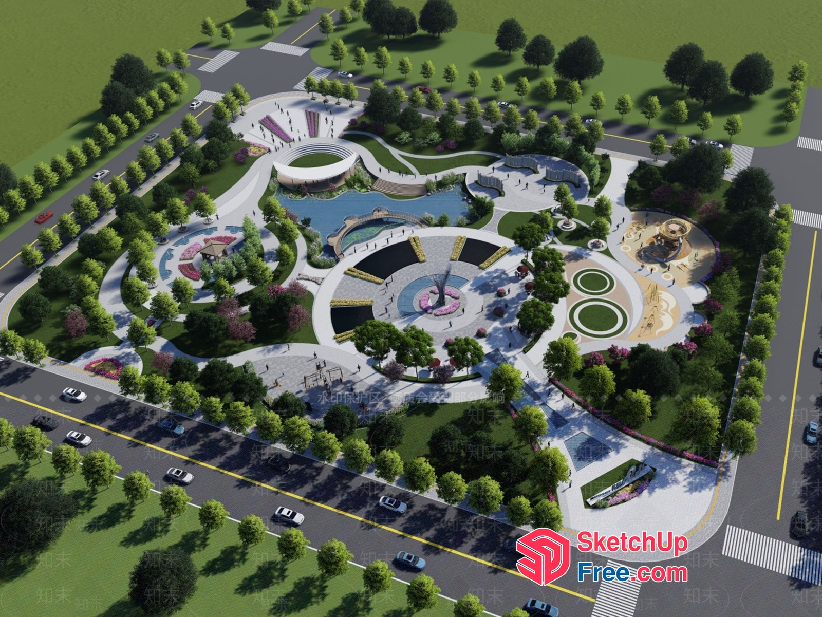 Modern Urban Park With Unique Architecture 3D SketchUp File