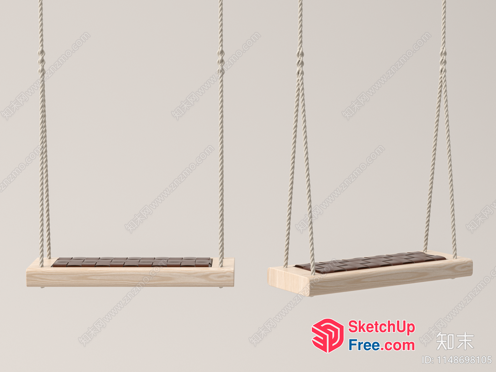 Wooden Swing With Brown Seat 3D SketchUp File