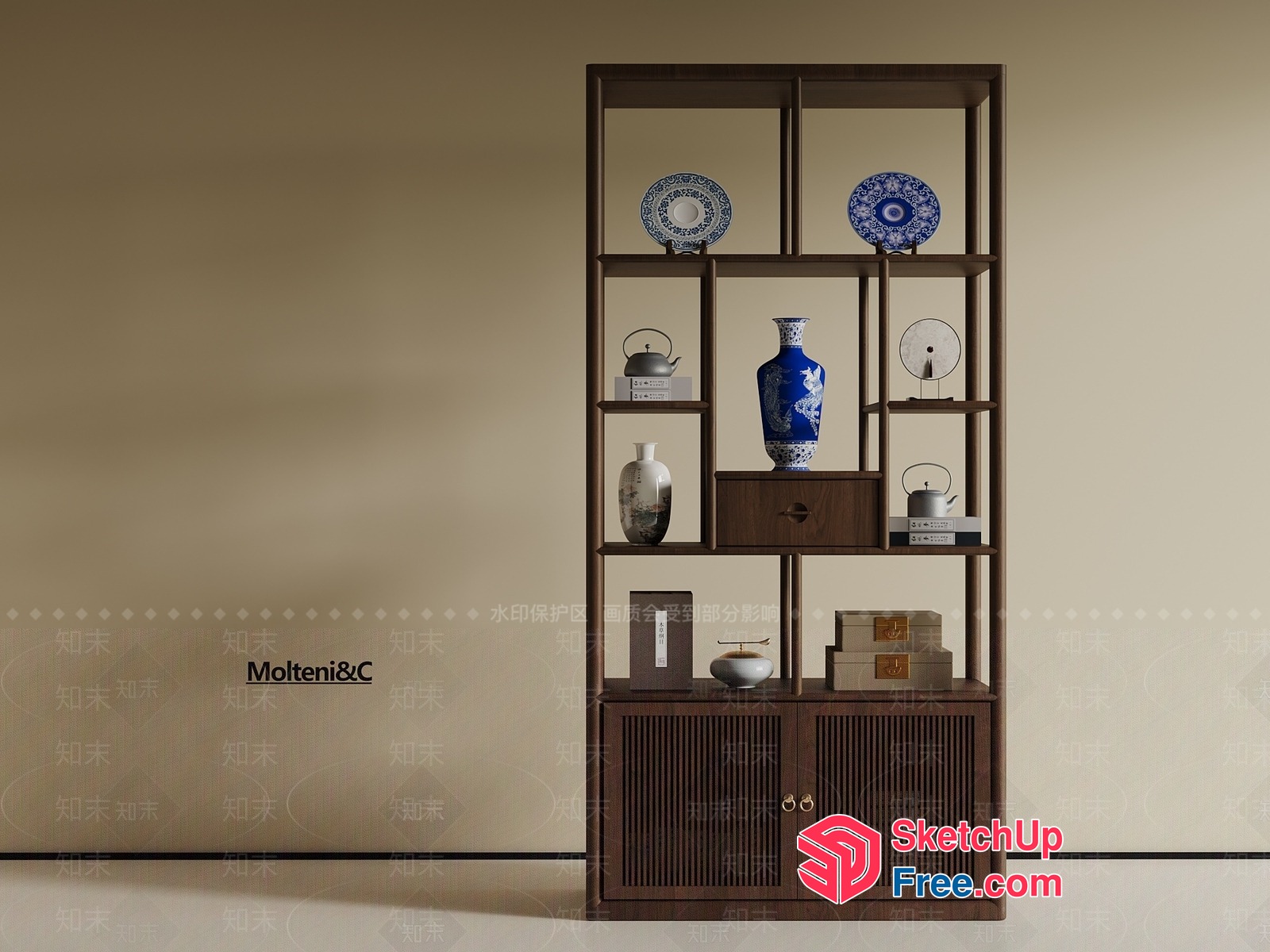 Elegant Shelving Unit With Decorative Items 3D SketchUp File