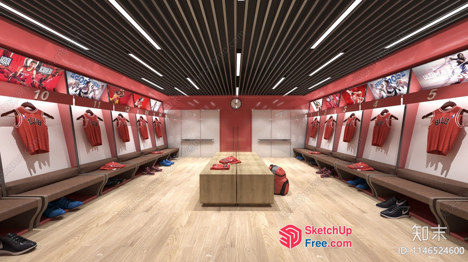 Red And Brown Sports Locker Room 3D SketchUp File