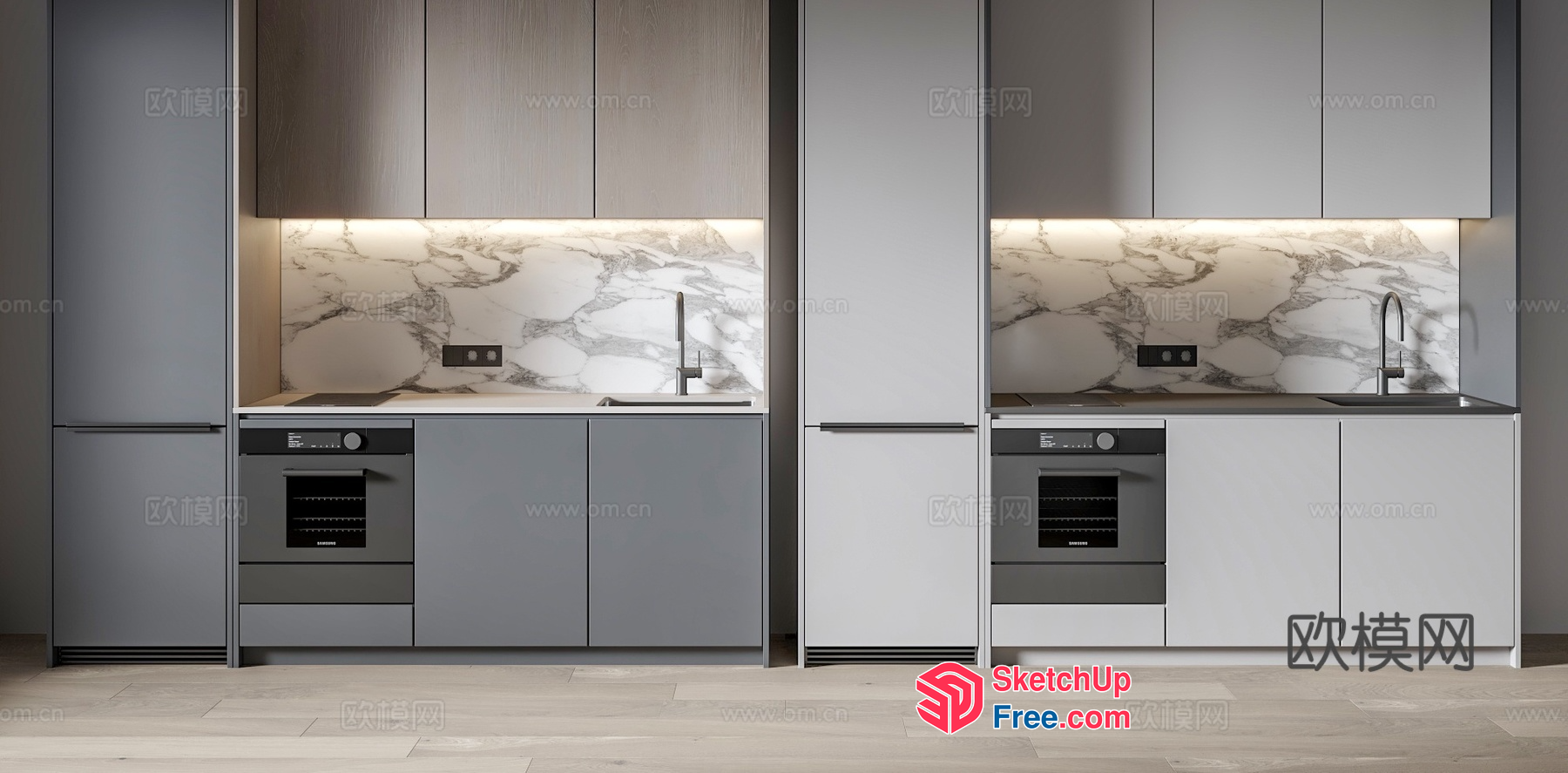 Modern Kitchen With Grey And White Cabinets 3D SketchUp File