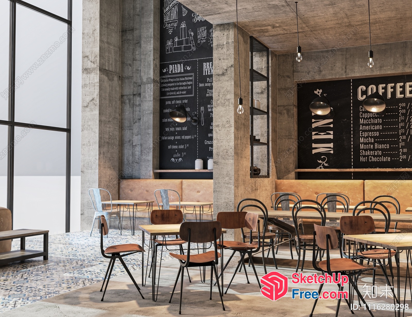 Modern Industrial Style Coffee Shop Interior 3D SketchUp File