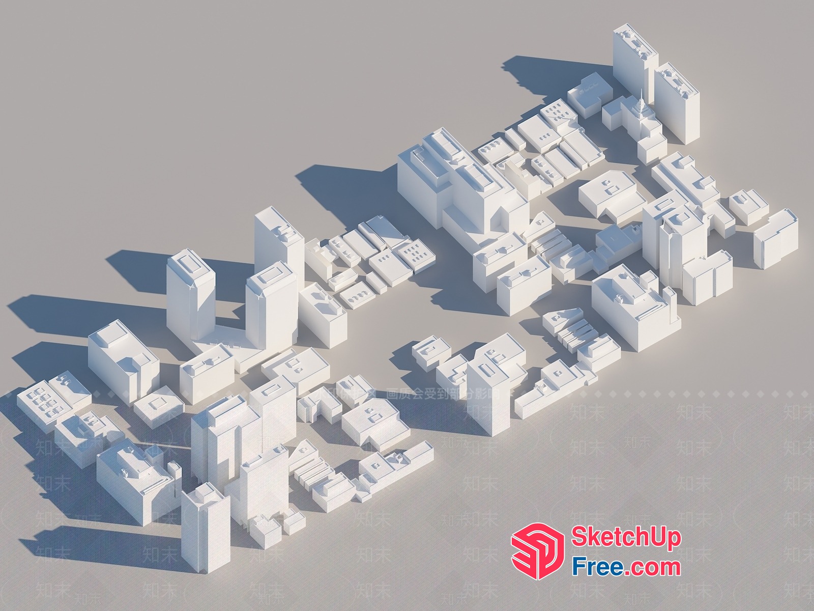 3D Model Of A White City Block 3D SketchUp File
