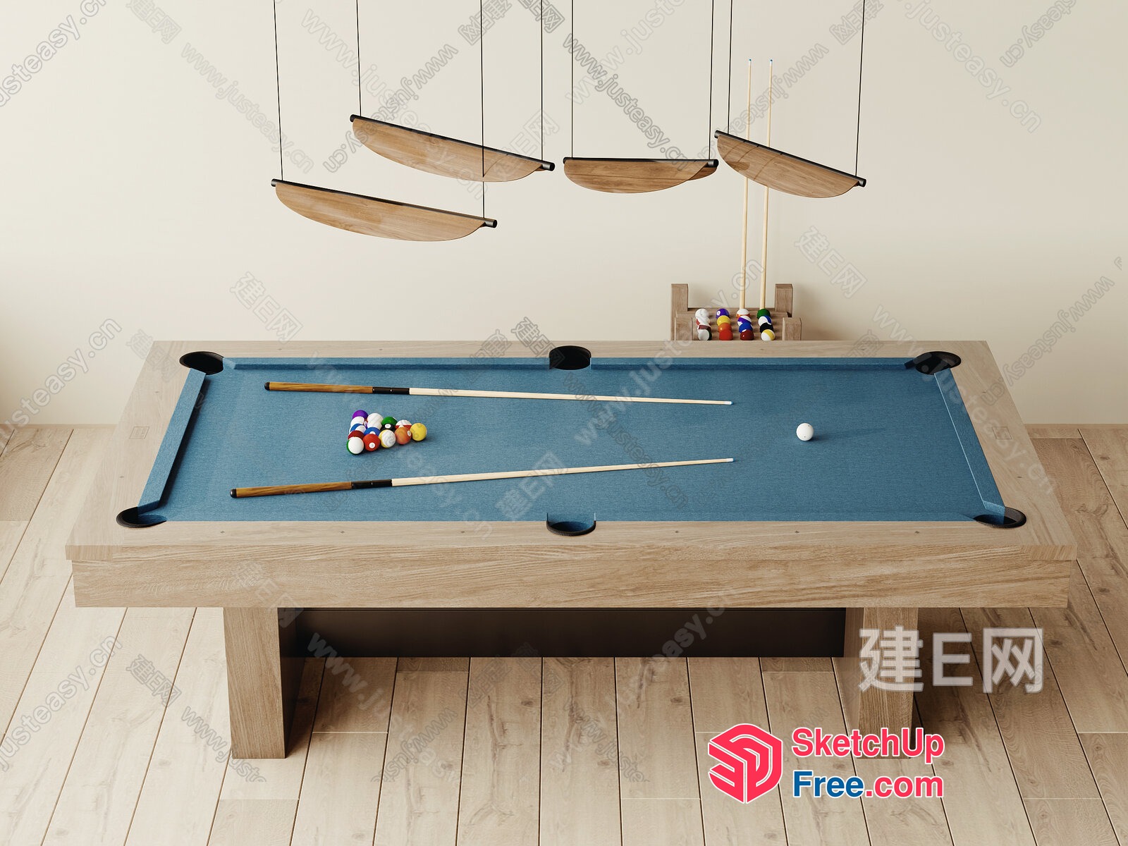 Modern Pool Table With Elegant Hanging Lights 3D SketchUp File