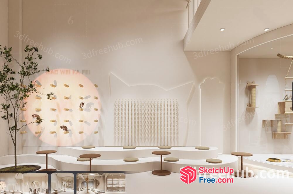 Modern White Interior With Cat-Themed Decorations 3D SketchUp File