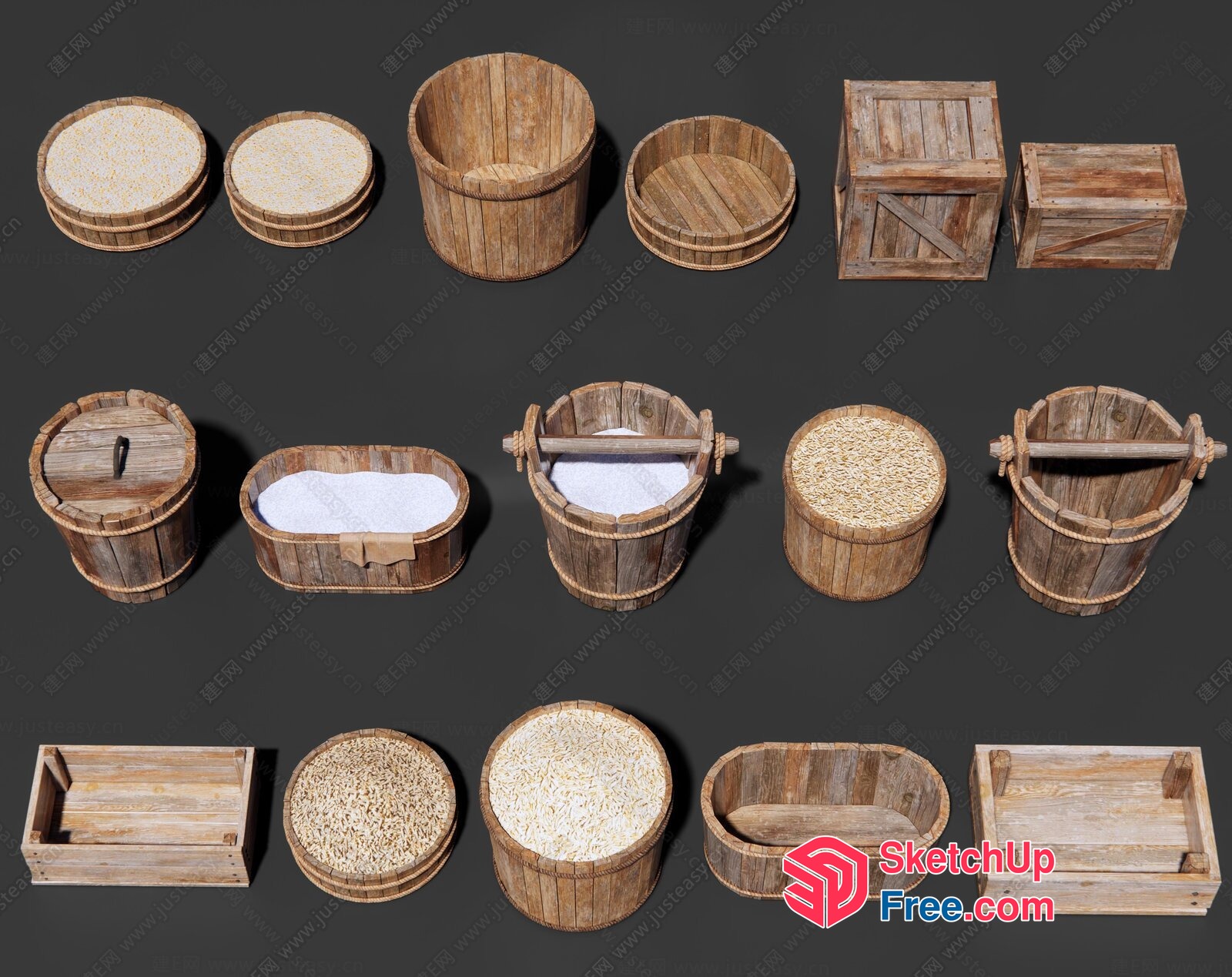 Wooden Bucket And Barrel Collection 3D SketchUp File