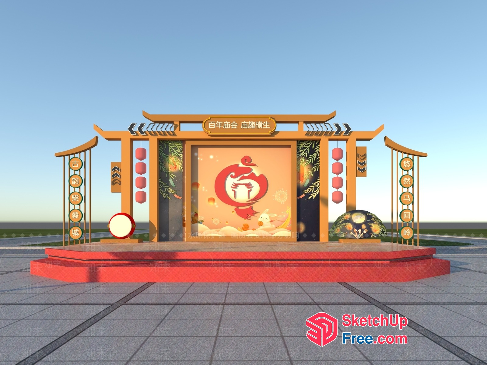 Asian-Inspired Stage Decor 3D SketchUp File