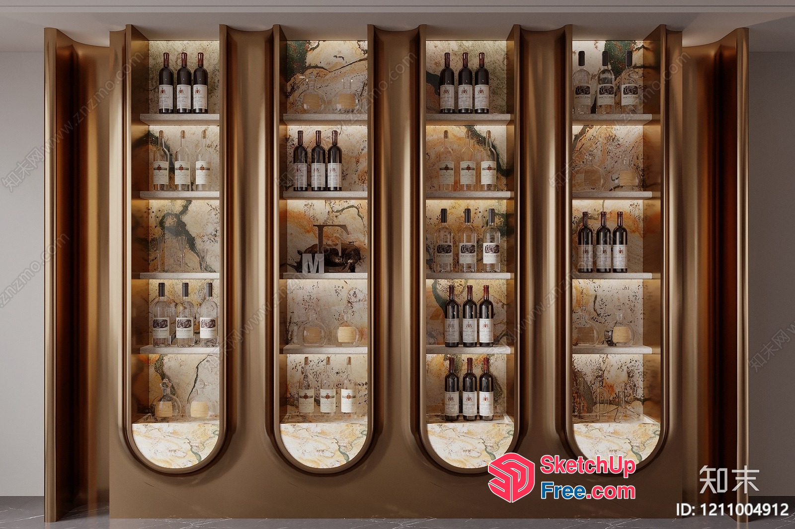 Elegant Wine Display Cabinet With Soft Lighting 3D SketchUp File