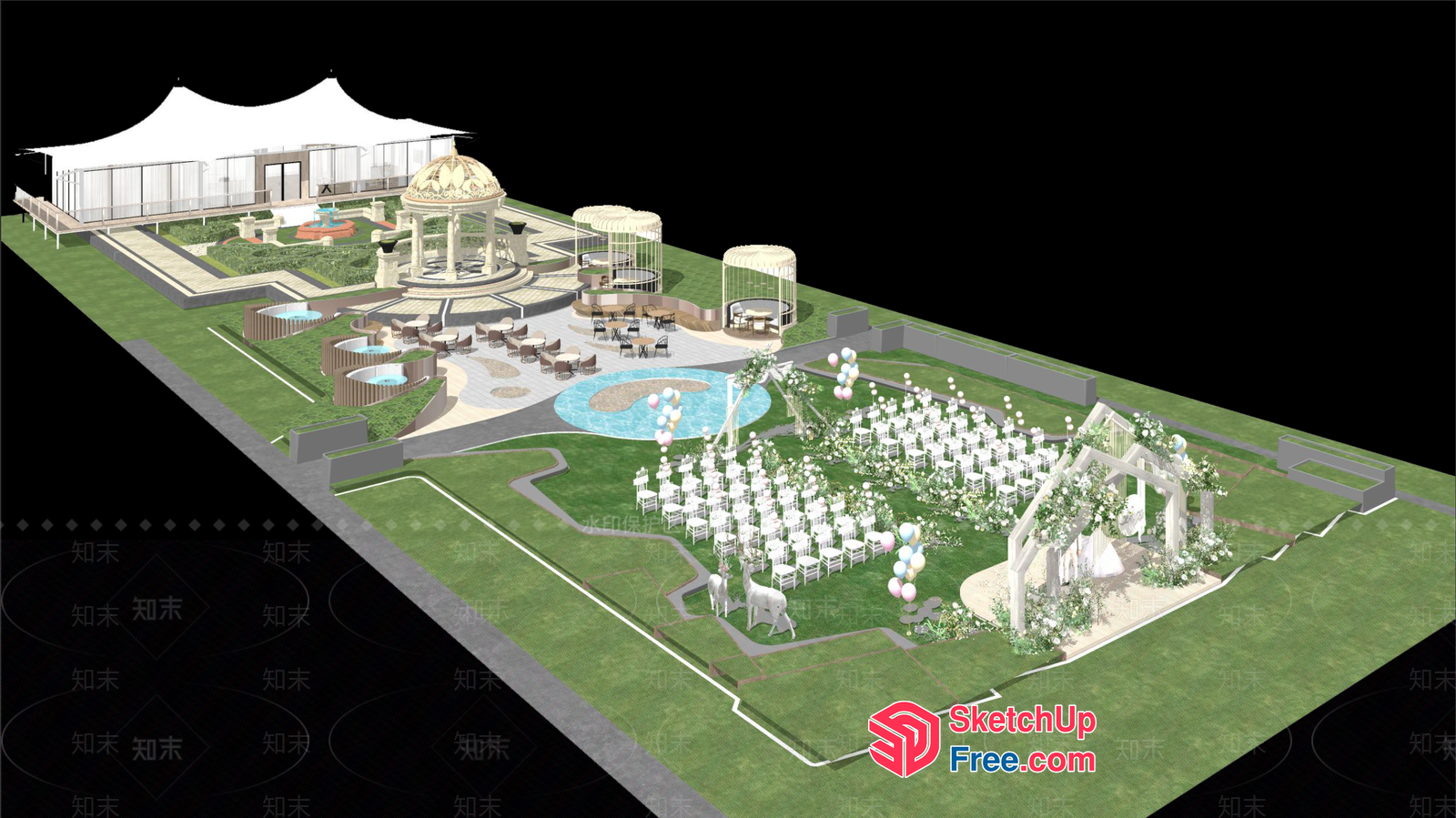 Exquisite Wedding Venue With Ornate Gazebo And Elegant Seating 3D SketchUp File