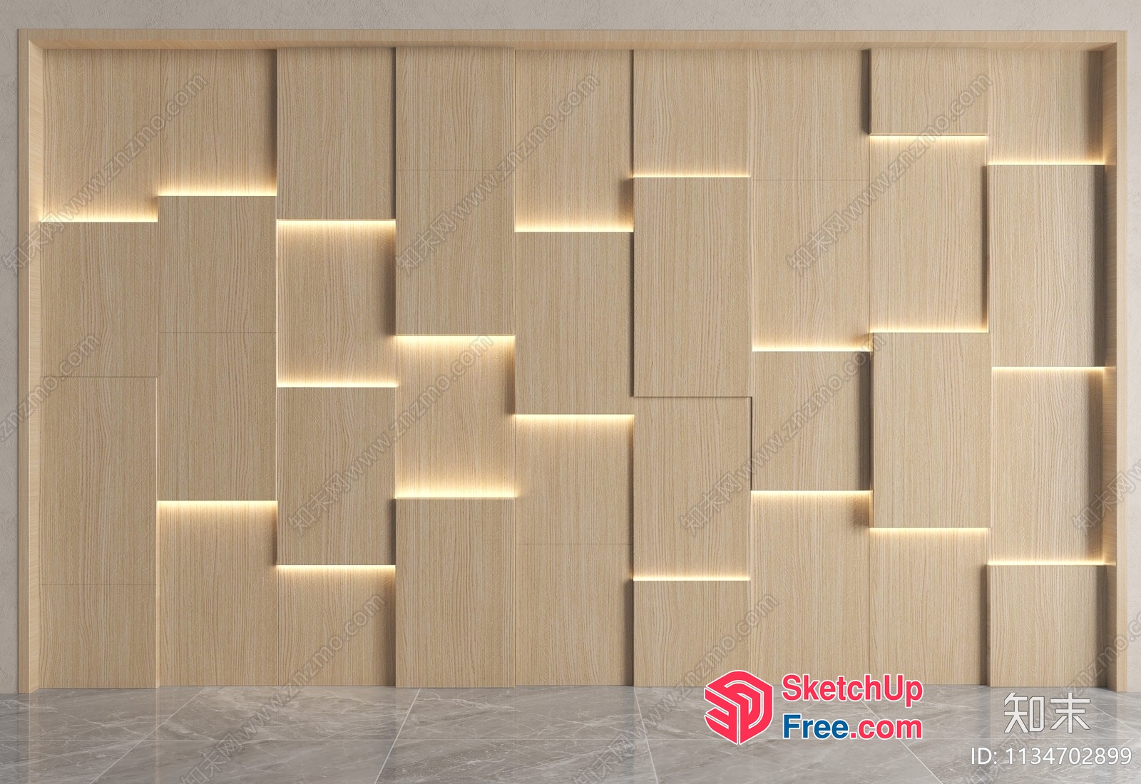 Modern Light Wood Panelled Wall With Built-In Shelves 3D SketchUp File