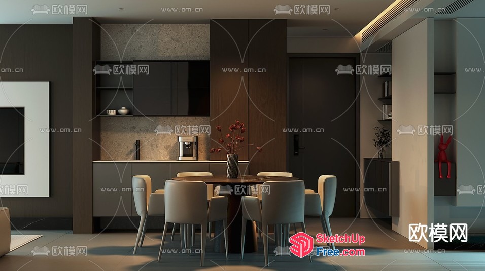 Modern Dining Room With Elegant Table And Chairs 3D SketchUp File