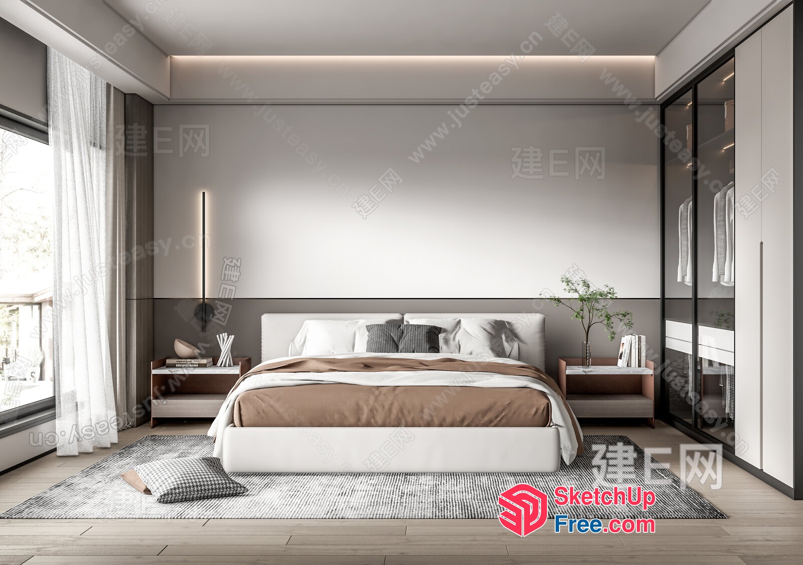 Modern Minimalist Bedroom With Neutral Tones 3D SketchUp File