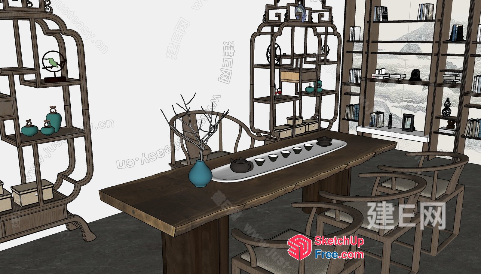 Elegant Traditional Chinese Tea Room 3D SketchUp File