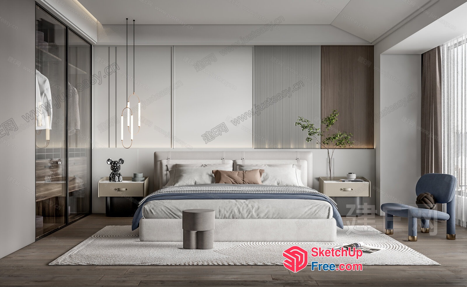 Modern Bedroom With Neutral Color Scheme And Sleek Furniture 3D SketchUp File