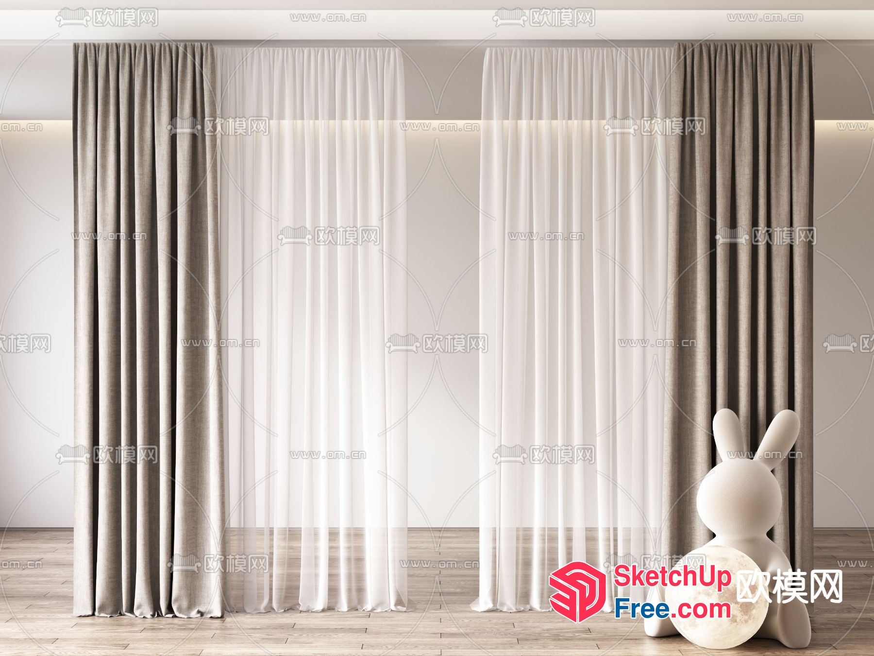 White And Grey Curtains In A Room 3D SketchUp File