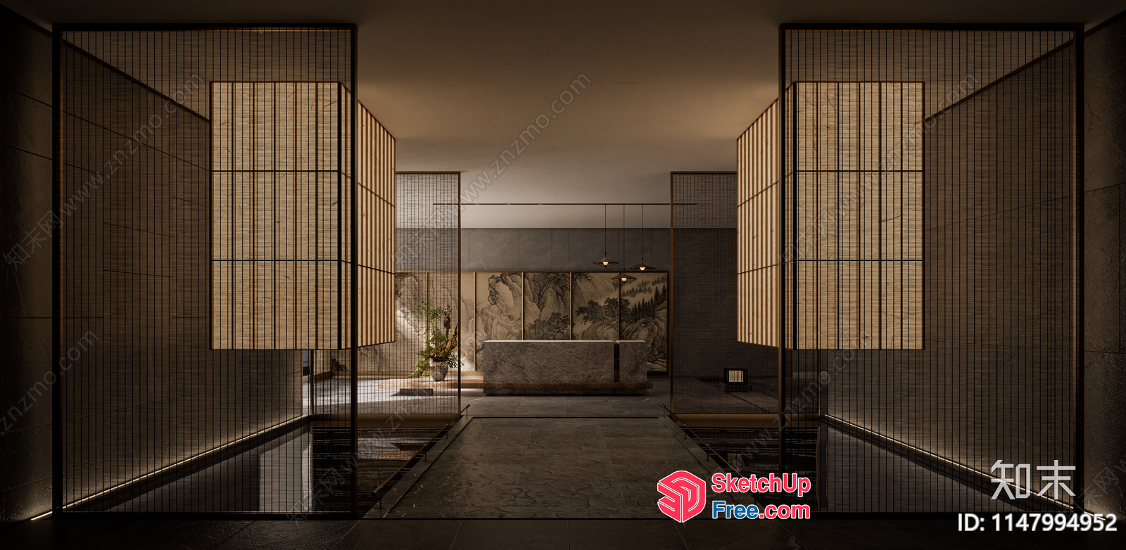 Japanese Style Interior Design With Pillar And Stair 3D SketchUp File
