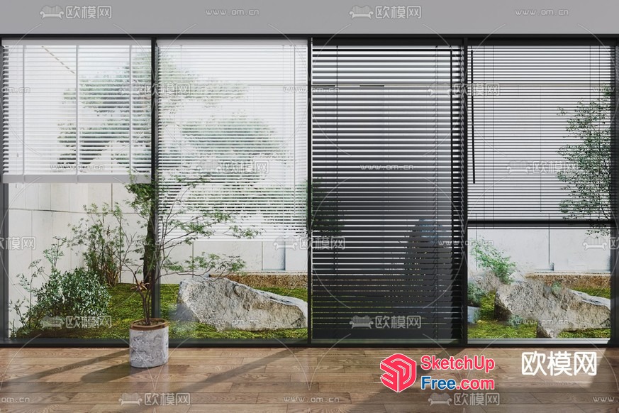 Modern Japanese-Inspired Interior With Zen Garden 3D SketchUp File
