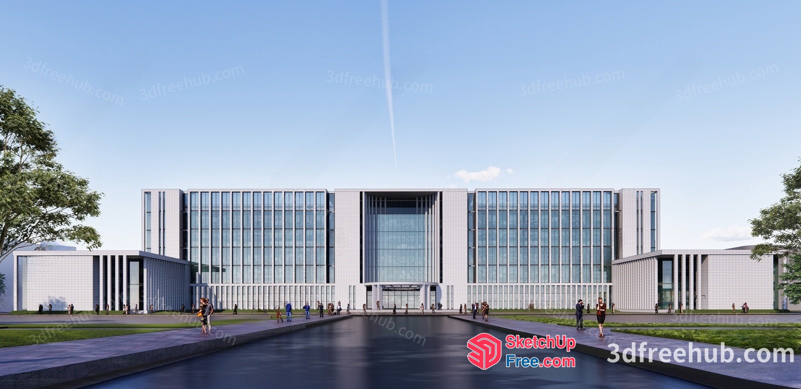 Modern Office Building With Glass Curtain Wall Facade 3D SketchUp File