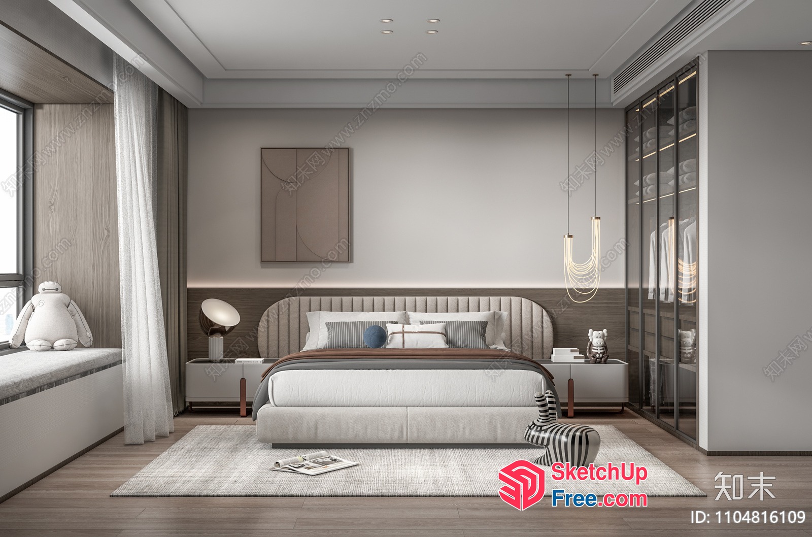 Modern Minimalist Bedroom With Neutral Tones 3D SketchUp File
