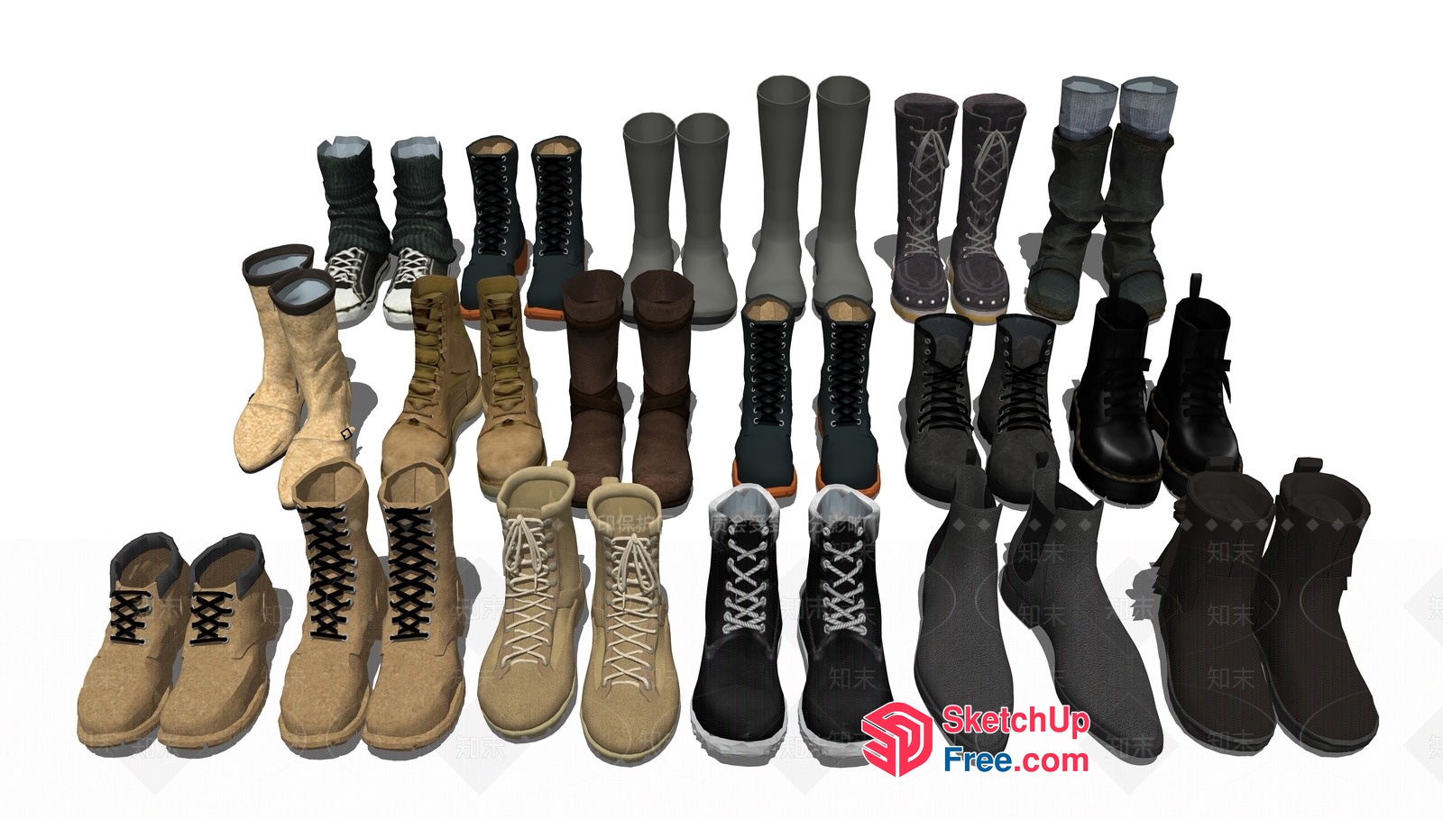 Various Styles Of Boots 3D SketchUp File
