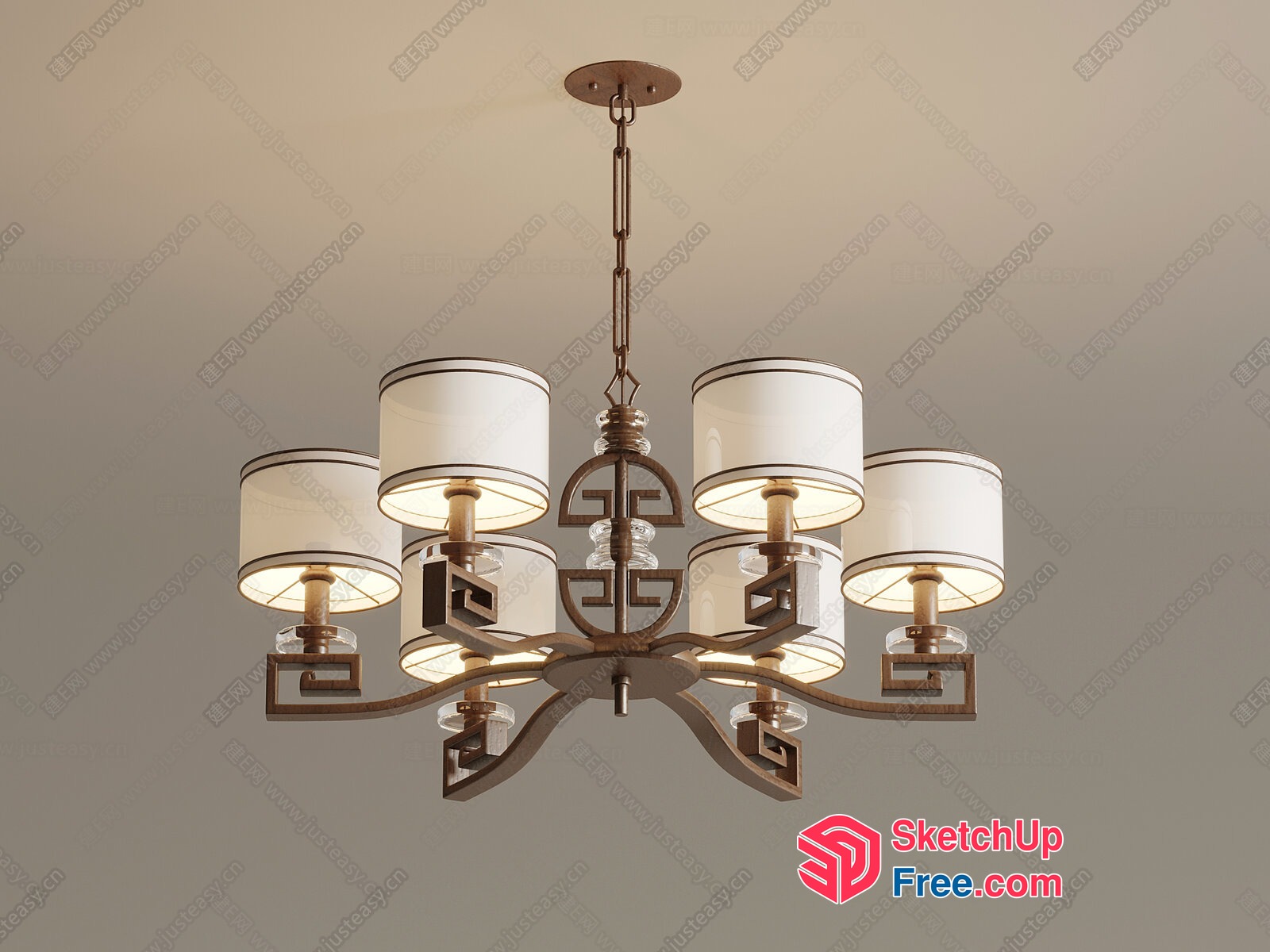 Elegant Chandelier With White Shades And Gold Accents 3D SketchUp File