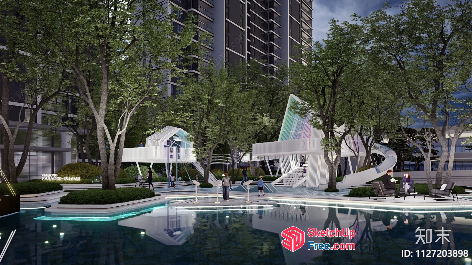 Modern Urban Oasis With Glass Curtain Wall And Stairs 3D SketchUp File