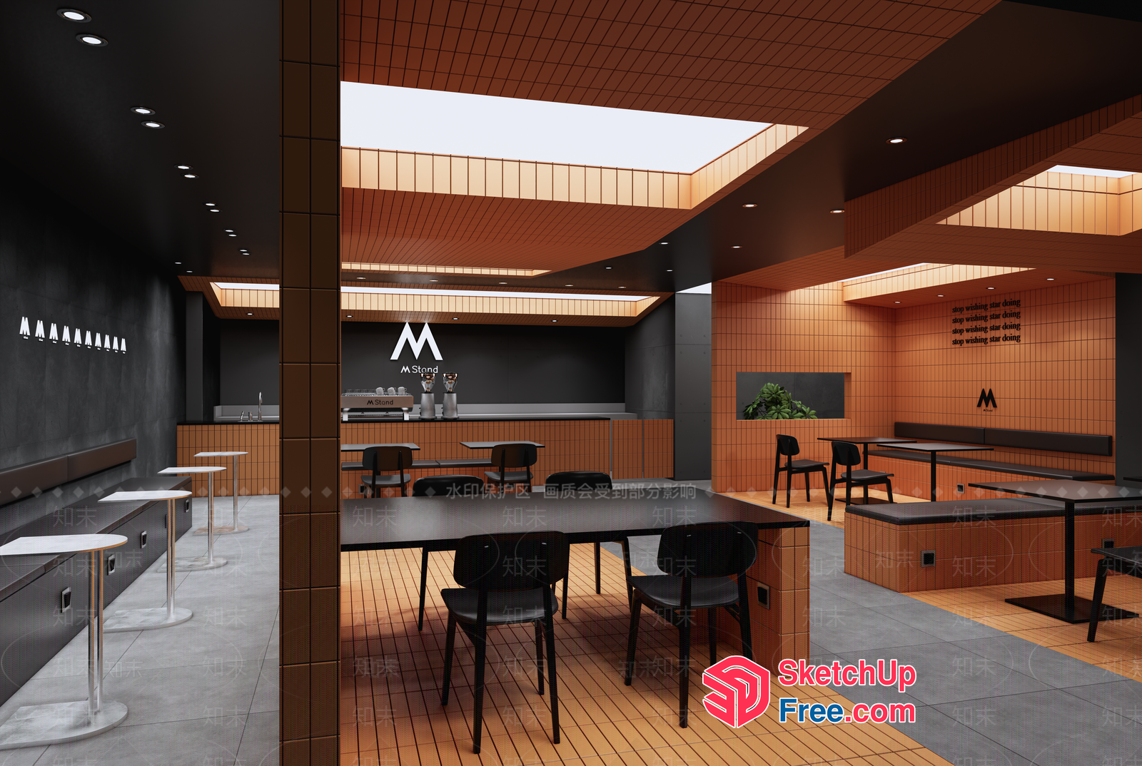 Modern Industrial Style Coffee Shop Interior 3D SketchUp File