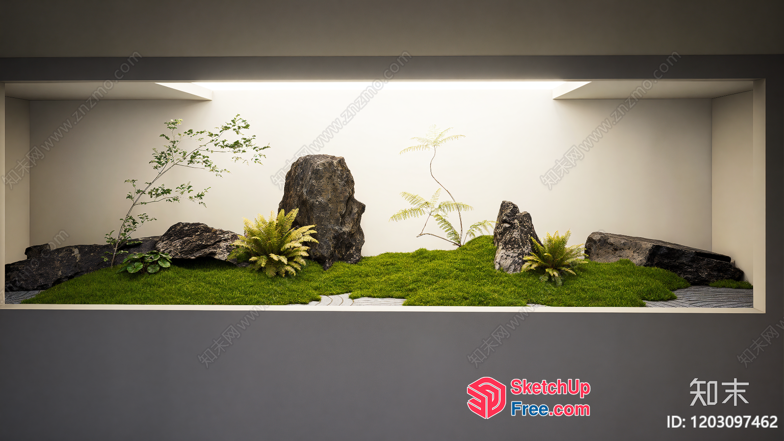 Modern Japanese-Style Interior With Zen Garden 3D SketchUp File