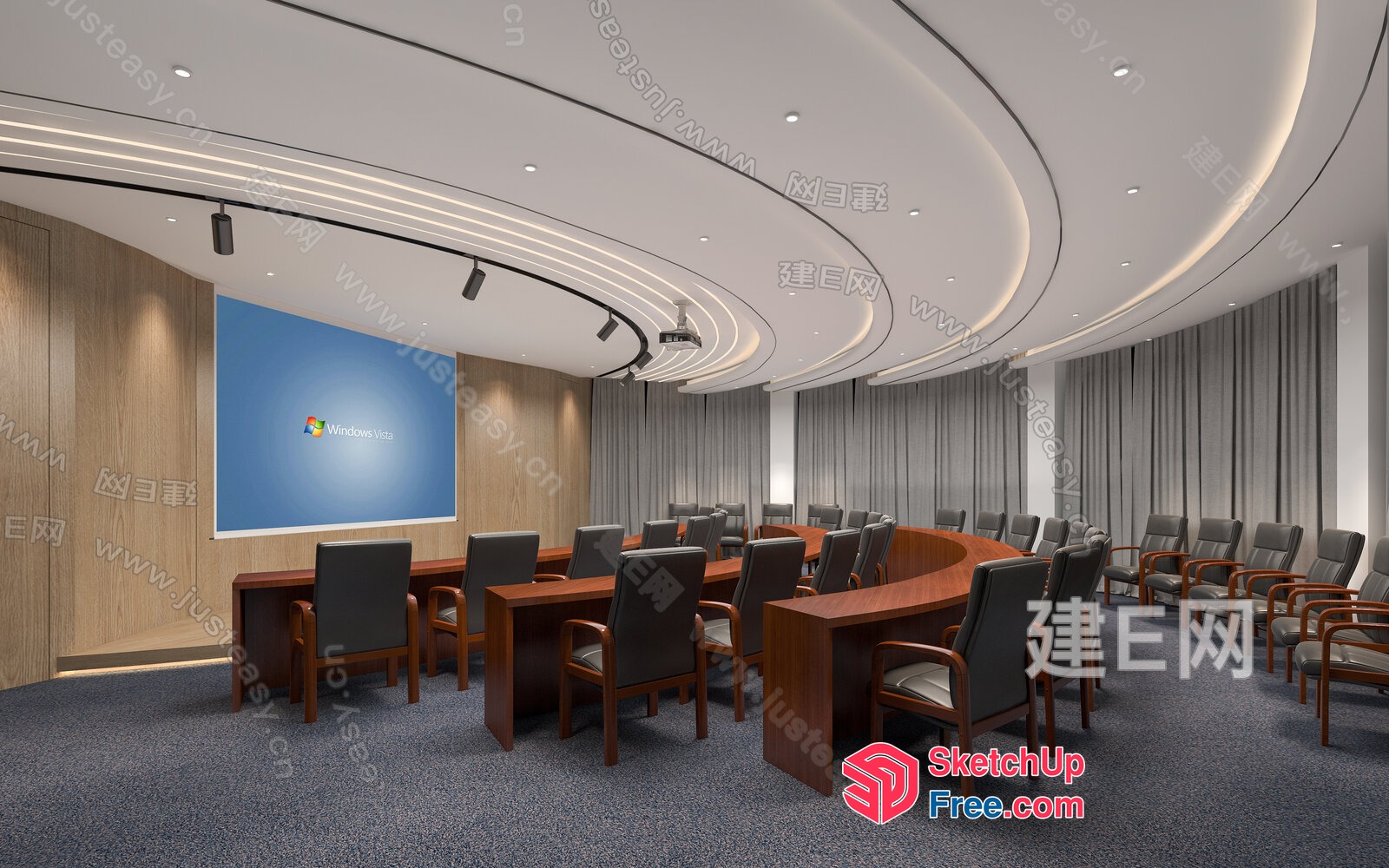 Modern Conference Room With Curved Ceiling And Wood Accents 3D SketchUp File