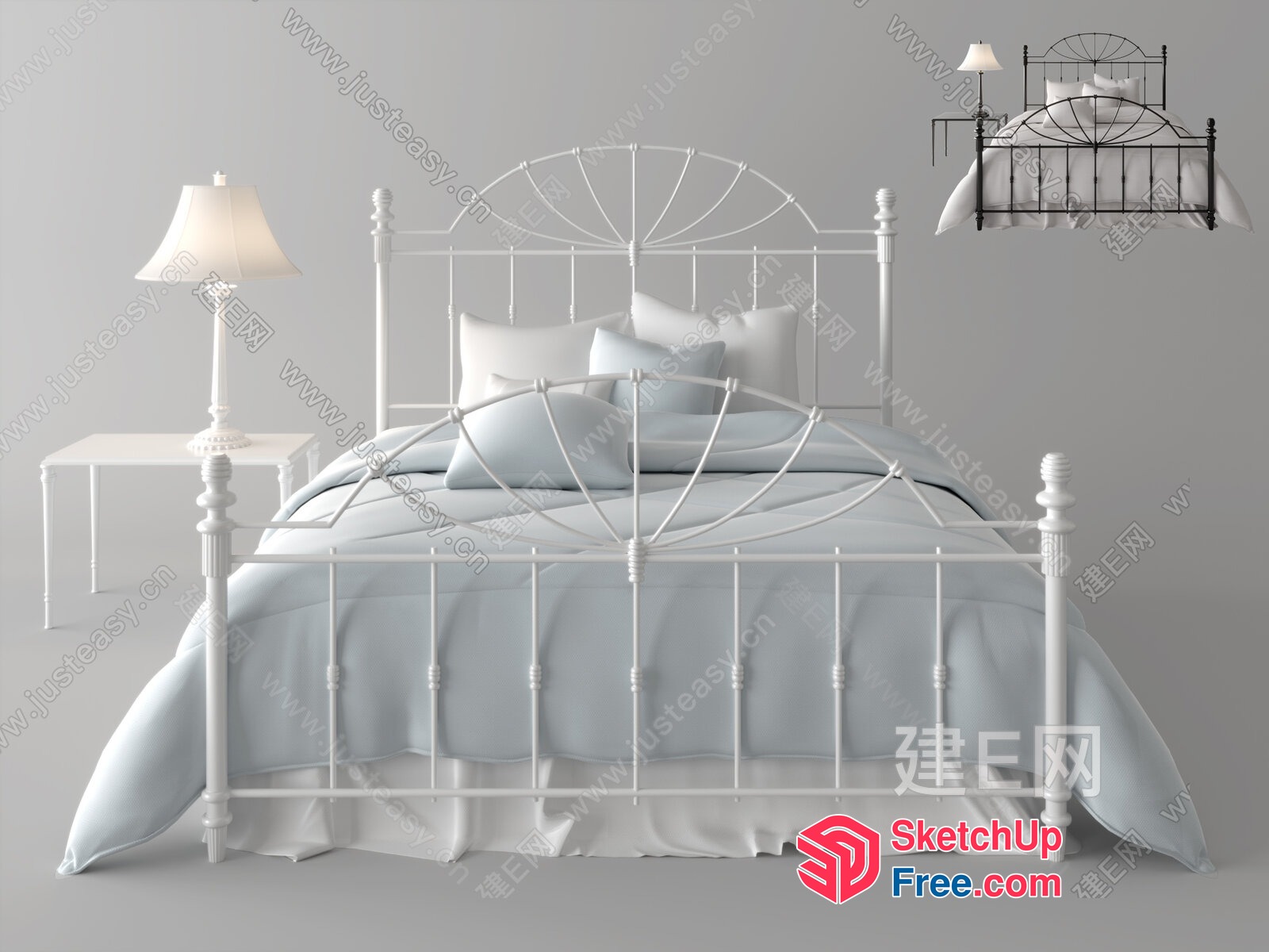White Metal Bed Frame And Bedding 3D SketchUp File