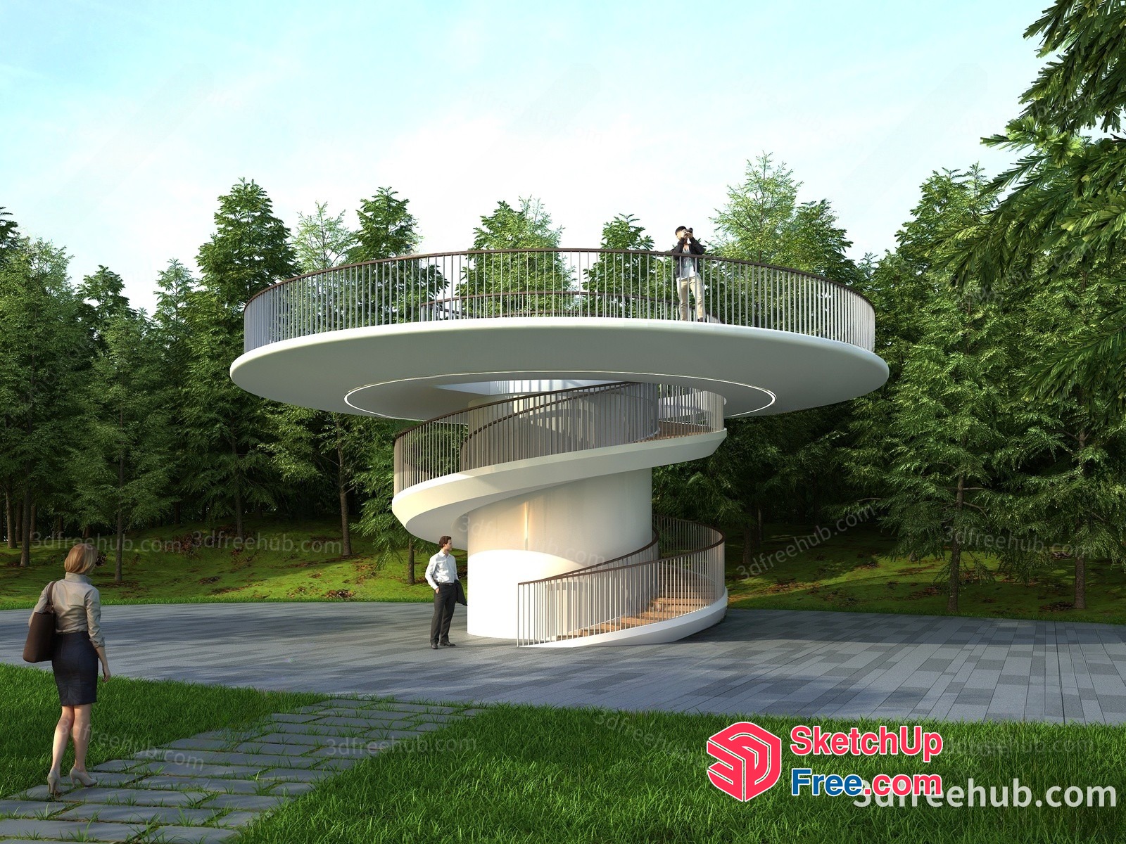 Outdoor Staircase With Railing And Balcony 3D SketchUp File