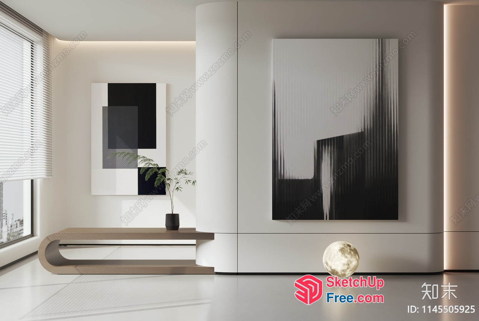 Minimalist Modern Interior With Large Windows And Artwork 3D SketchUp File