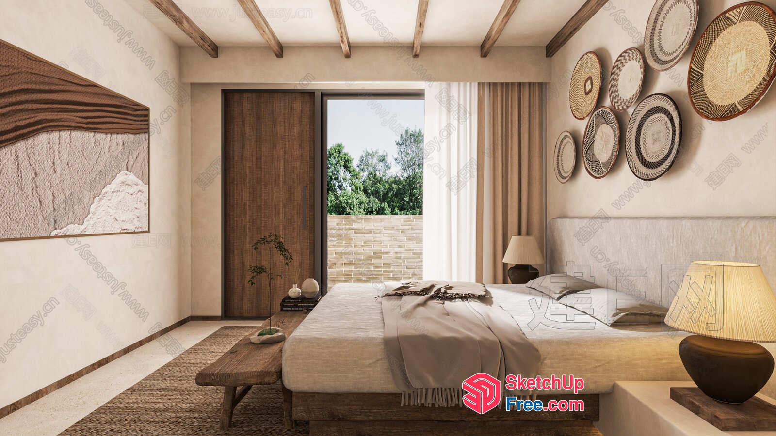 Modern Rustic Bedroom With Natural Elements 3D SketchUp File