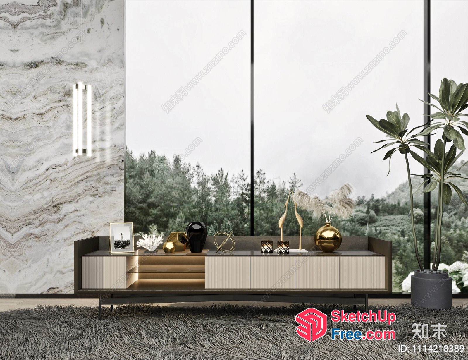 Modern Minimalist Living Room With Stairs And Large Window 3D SketchUp File