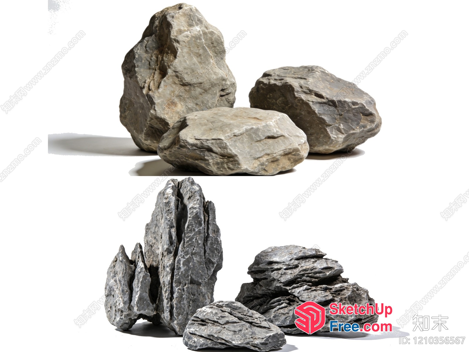 Rough Gray Stones On White Background 3D SketchUp File