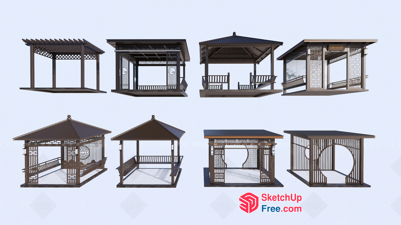 Asian-Style Pavilion With Roof And Pillars 3D SketchUp File