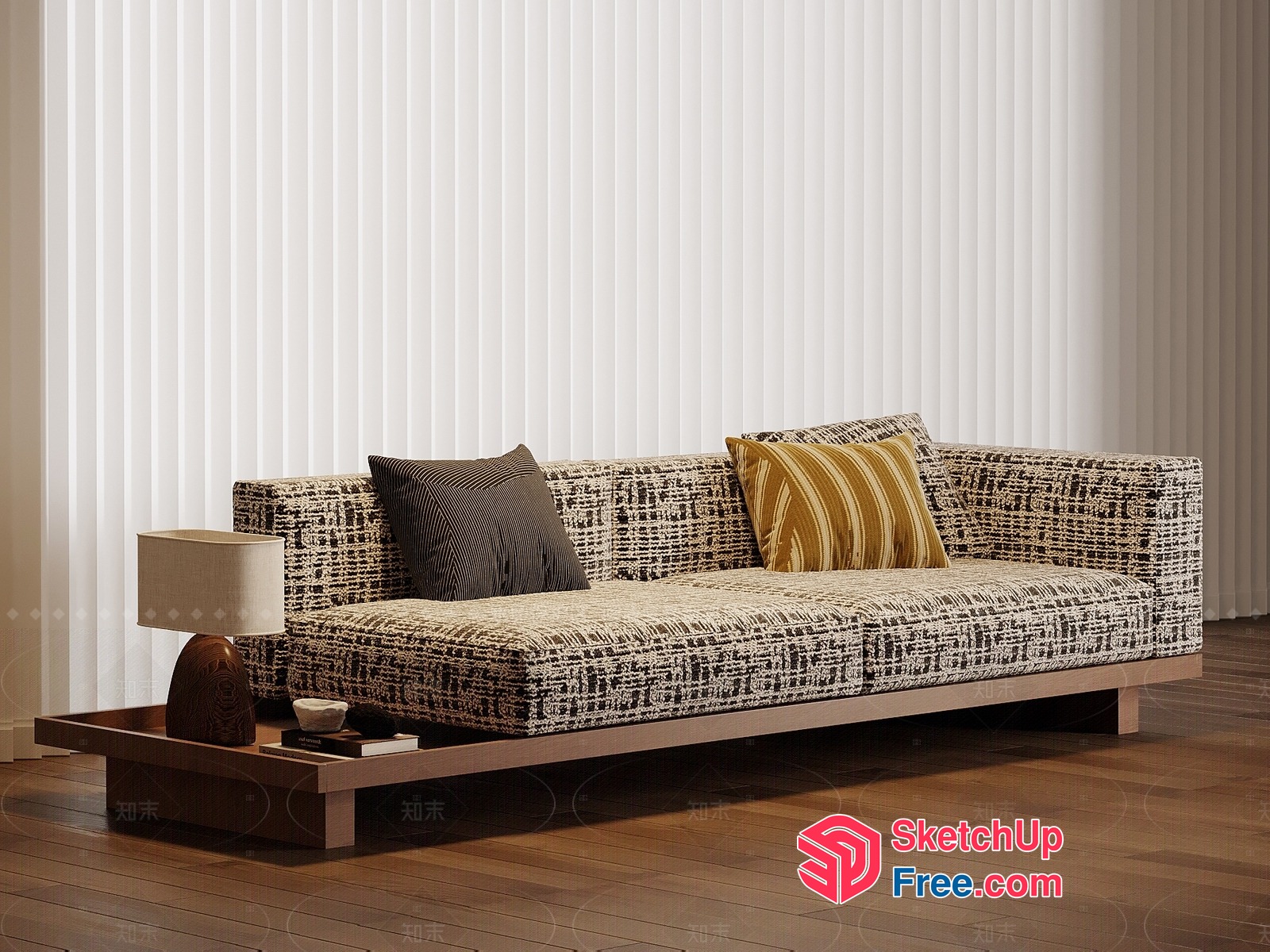 Modern Japanese-Inspired Living Room Sofa With Neutral Tones 3D SketchUp File