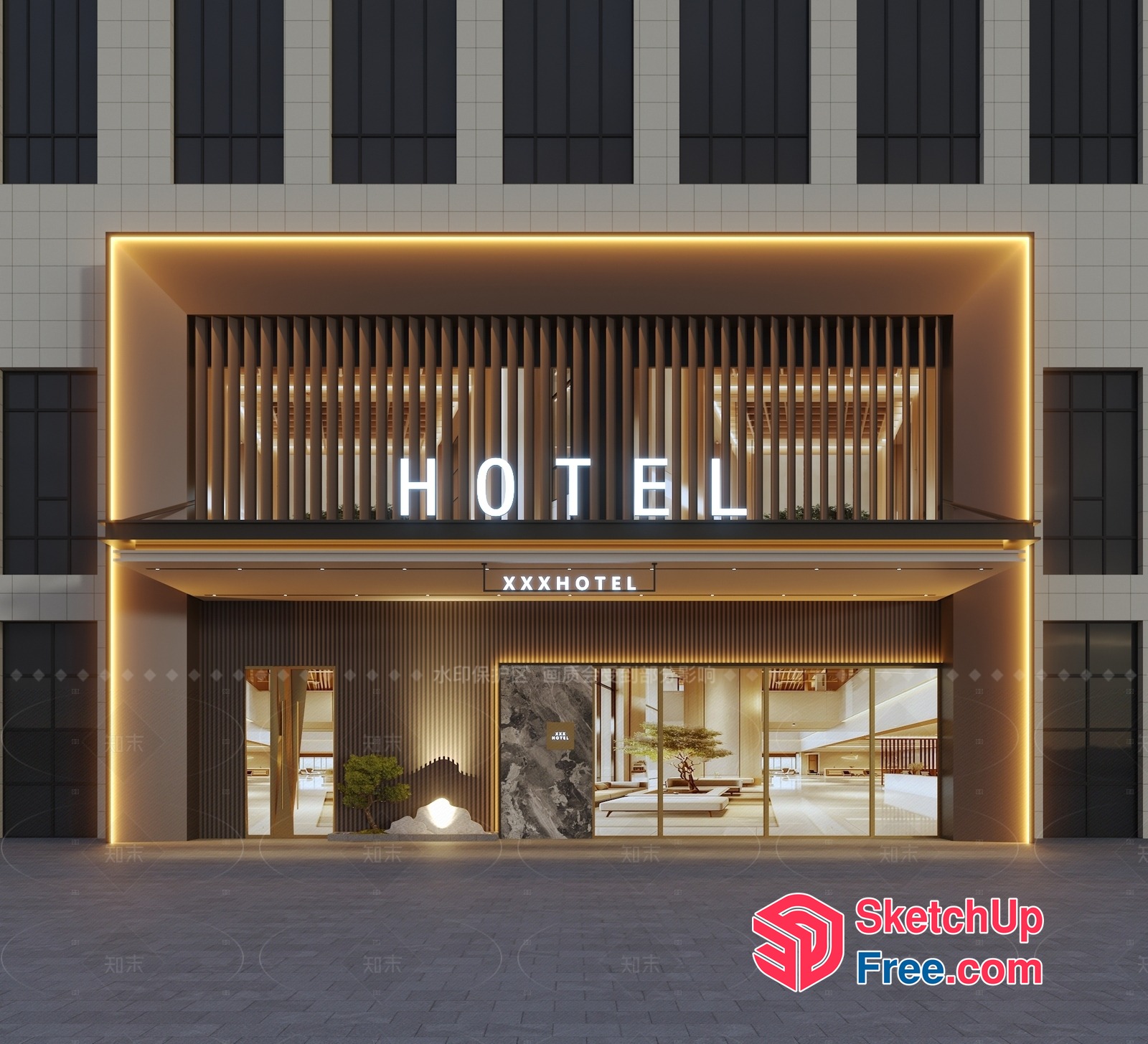 Modern Hotel Entrance With Elegant Lighting 3D SketchUp File
