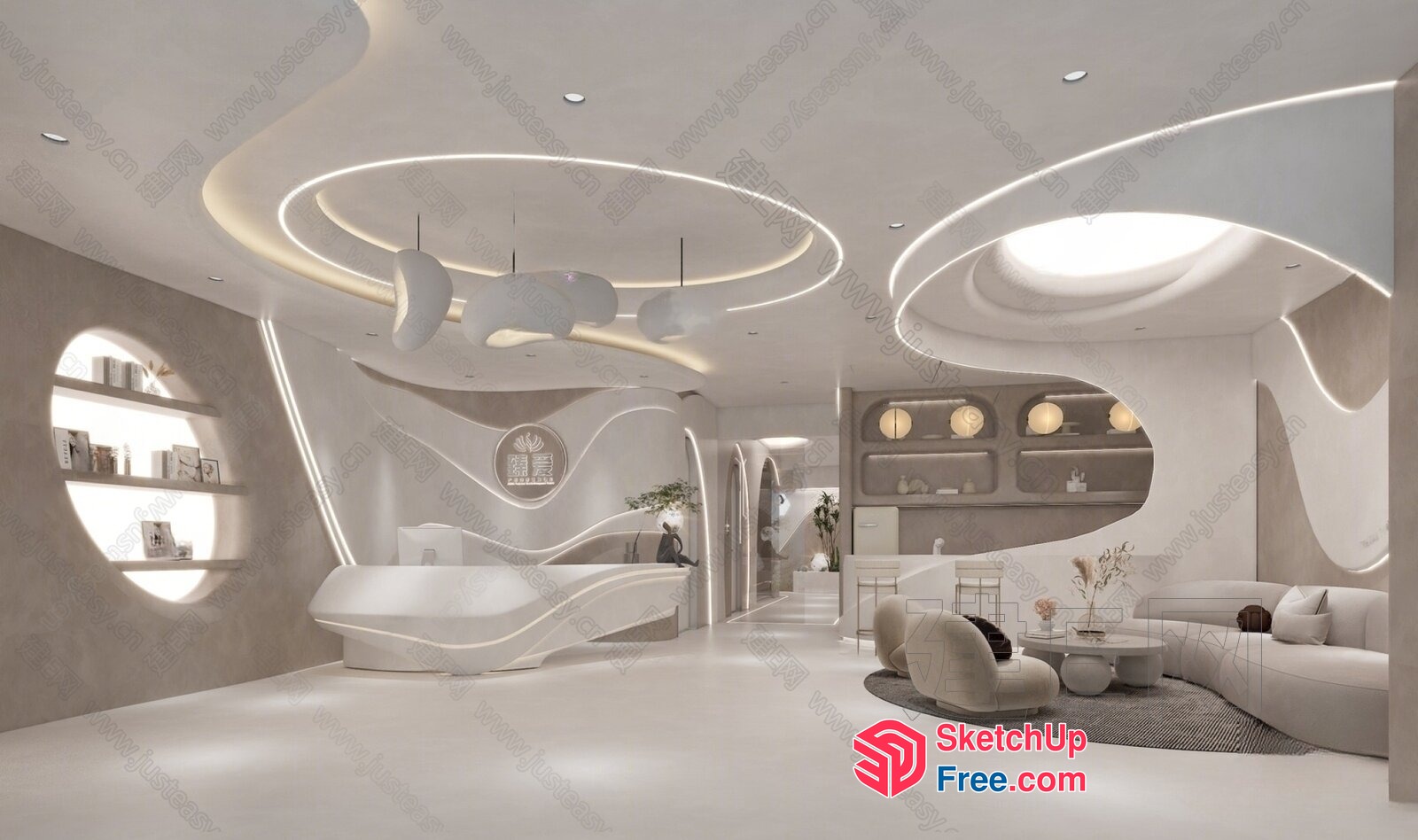 Modern White Interior Design With Sleek Lines And Curved Shapes 3D SketchUp File