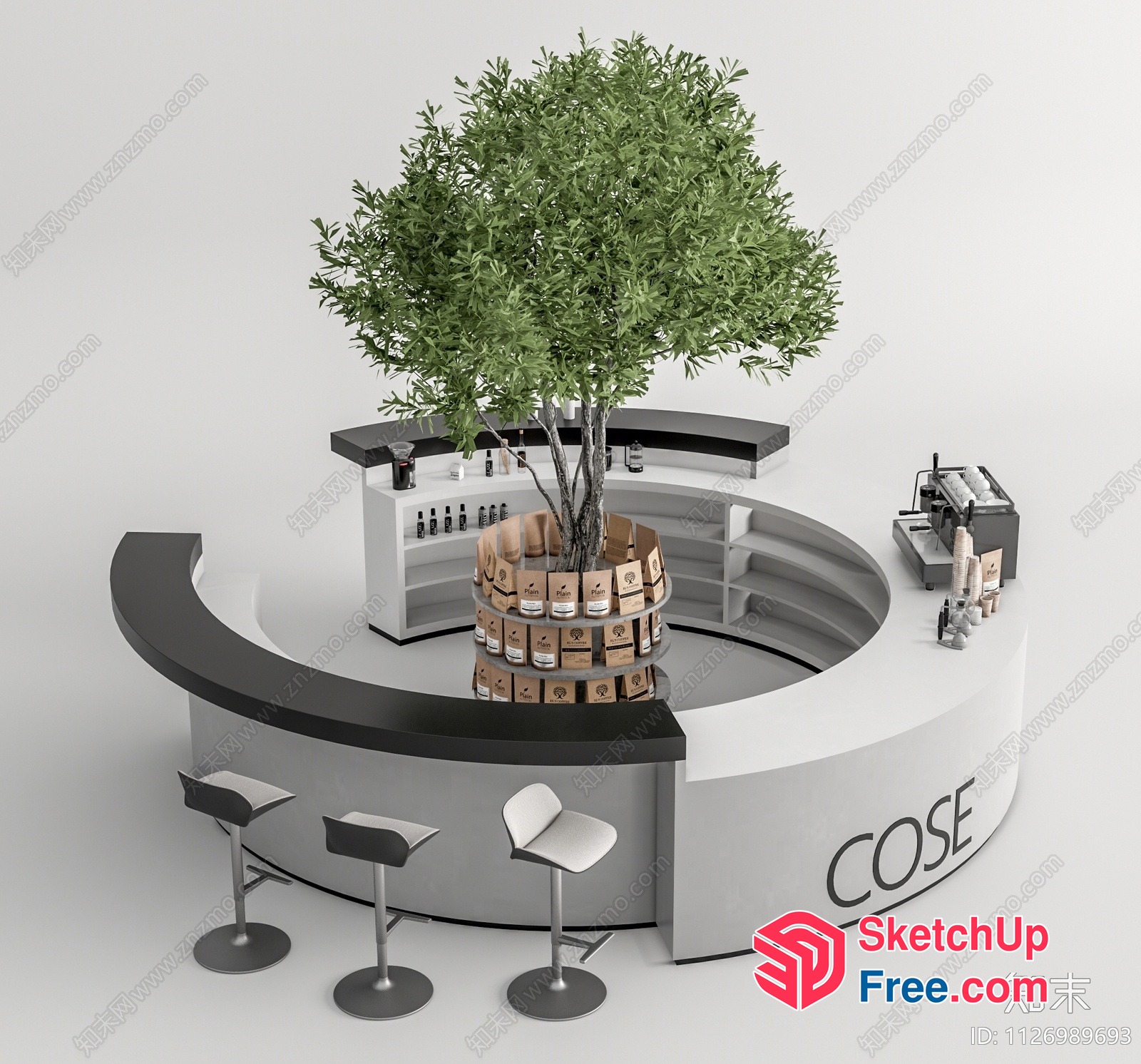 Minimalist Style Coffee Shop Interior 3D SketchUp File