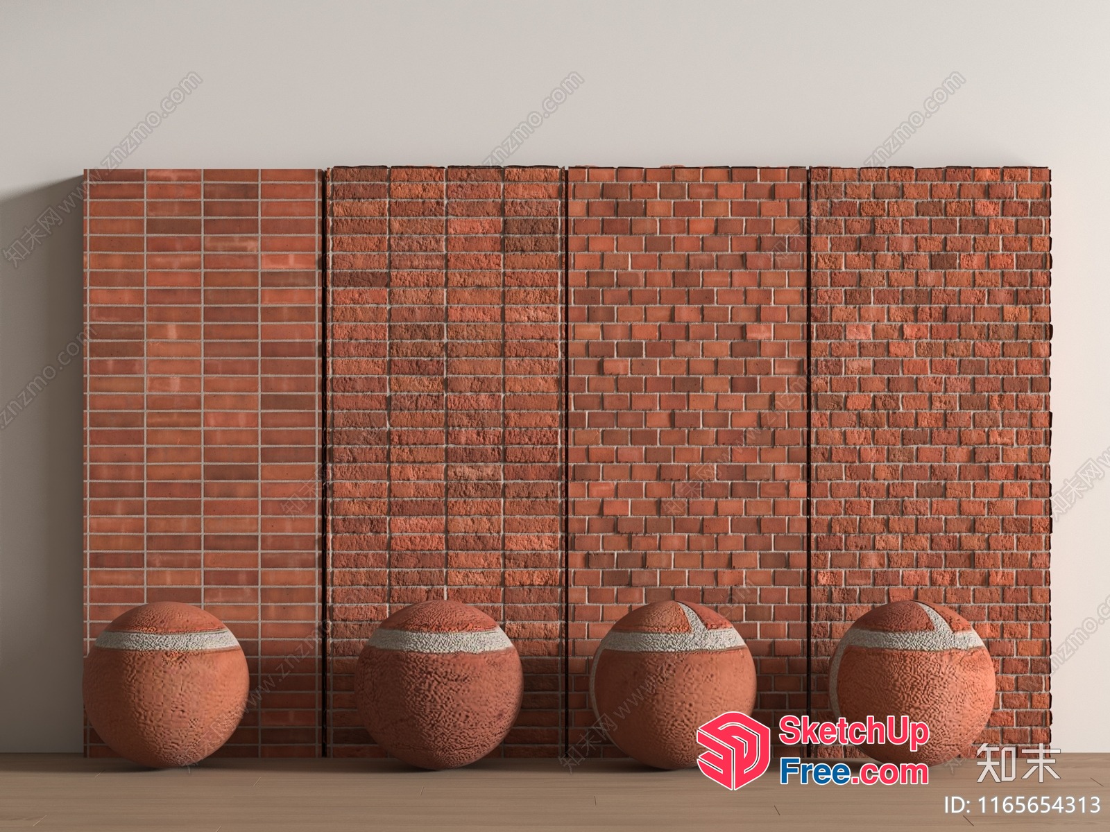 Brick Wall And Four Decorative Balls 3D SketchUp File