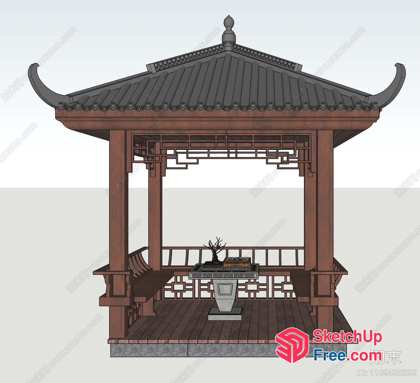 Traditional Asian Pavilion With Ornate Roof 3D SketchUp File
