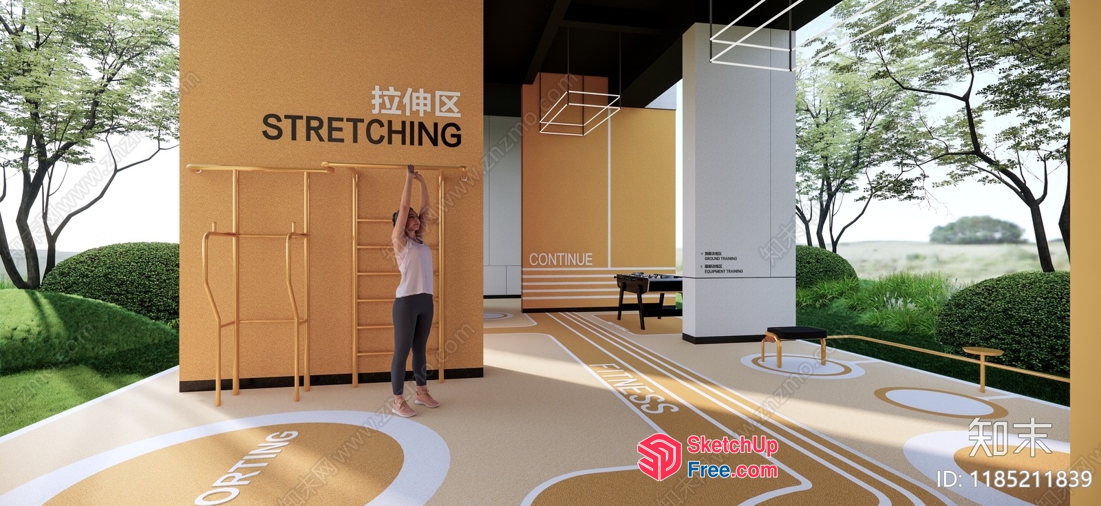 Stretching Area With Pillars And Ladder 3D SketchUp File