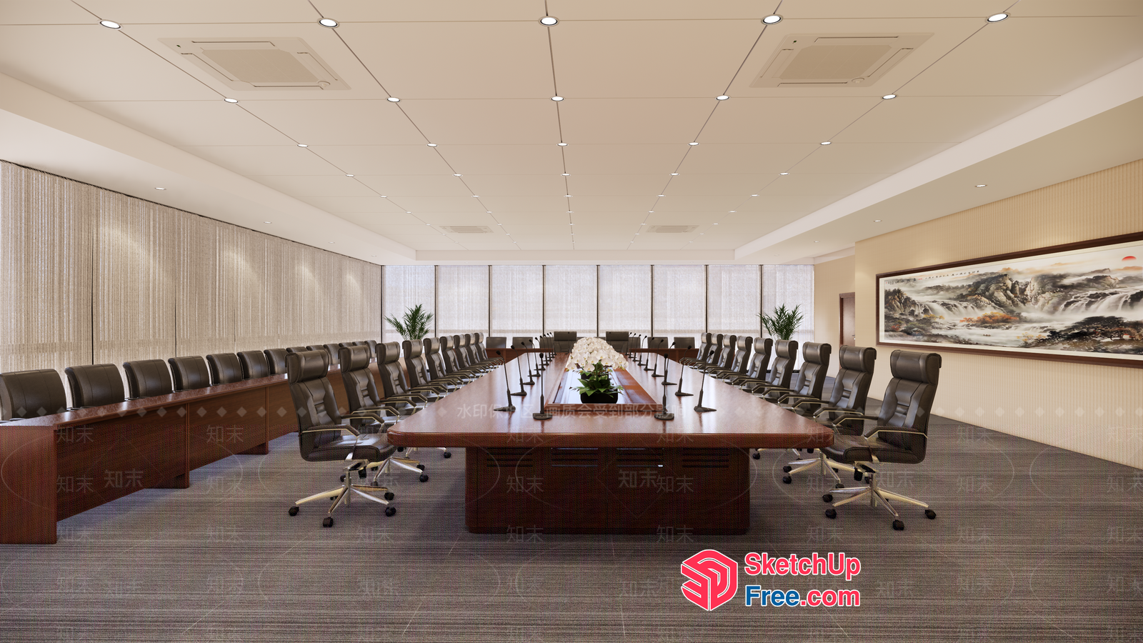Large Conference Room With Long Table And Chairs 3D SketchUp File