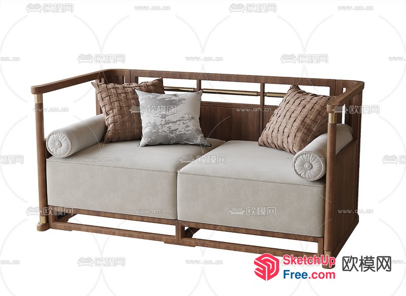 Comfortable L-Shaped Sofa With Pillows And Cushions 3D SketchUp File