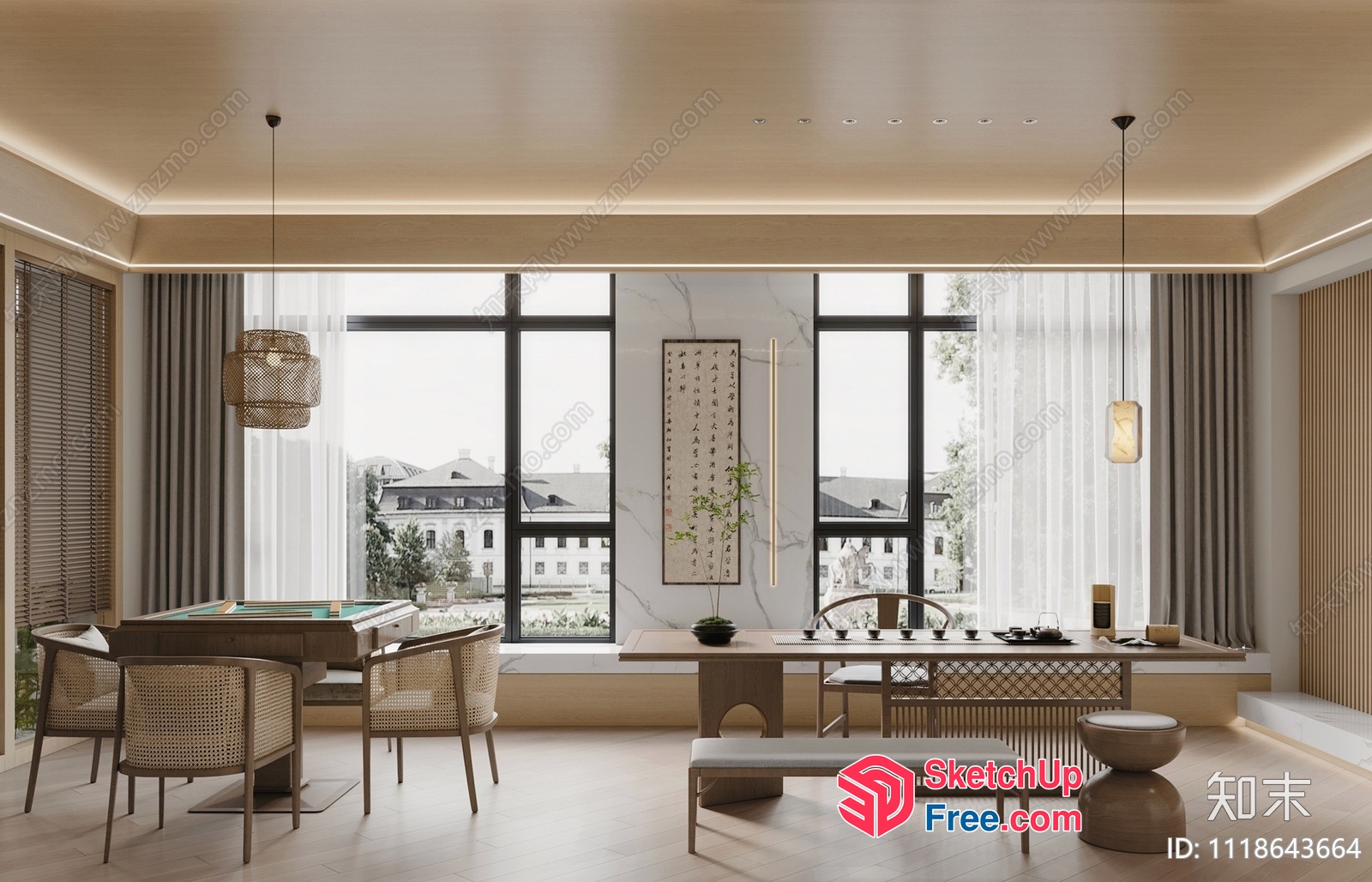 Modern Minimalist Japanese-Style Living Room Interior 3D SketchUp File
