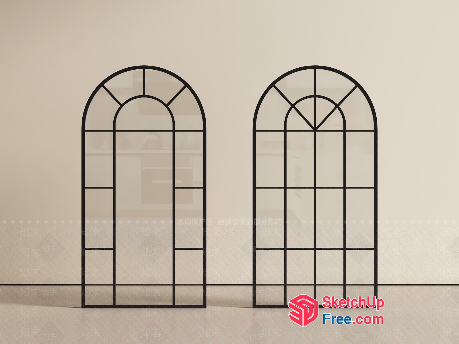 Black Metal Arched Window Frames 3D SketchUp File