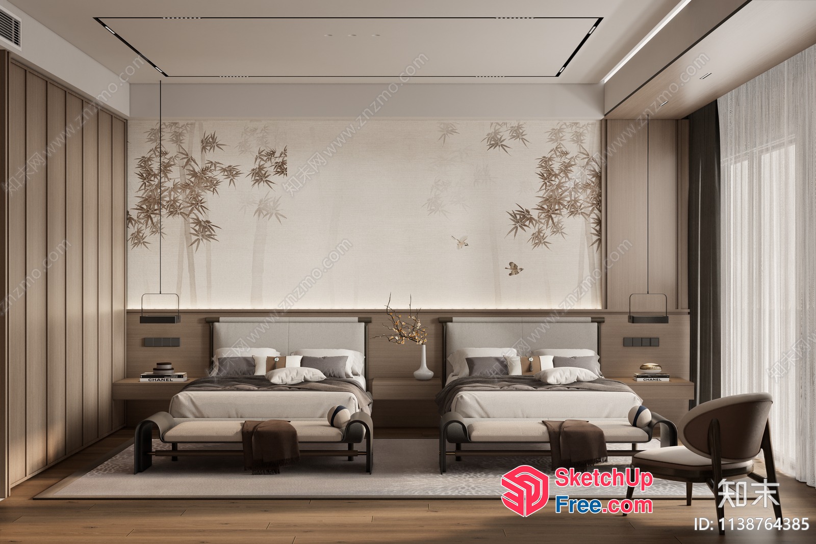 Luxurious Modern Minimalist Bedroom 3D SketchUp File